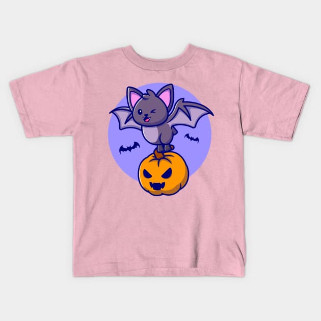 Cute Bat With Pumpkin Halloween Cartoon Kids T-Shirt by Catalyst Labs